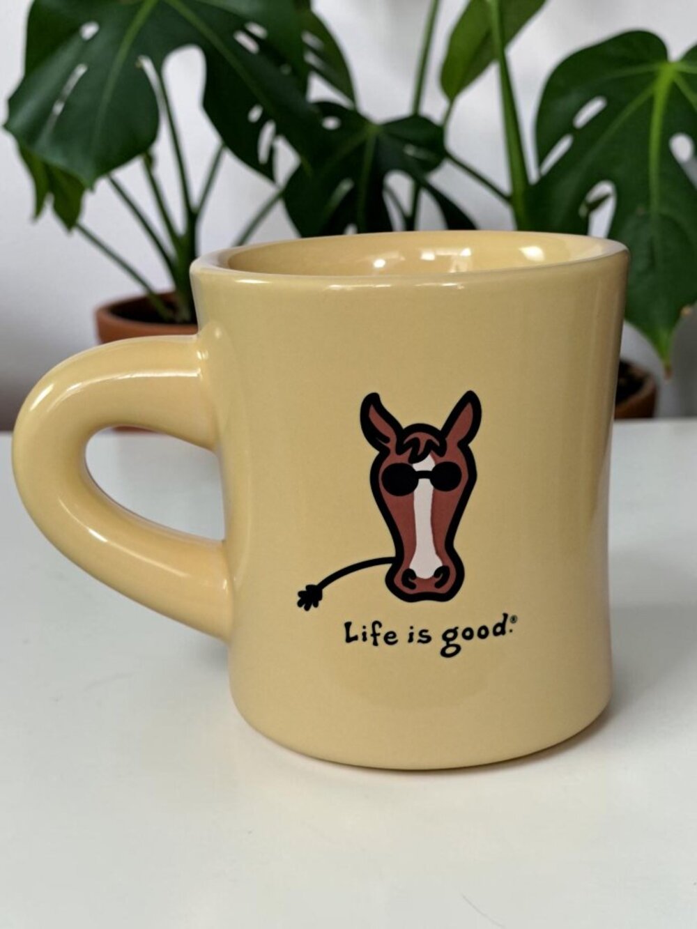 NEW LIFE IS GOOD HEAVY YELLOW MUG "DO WHAT YOU LIKE. LIKE WHAT YOU DO." Horse